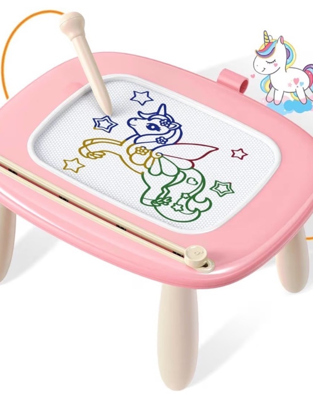 Kids Magnetic Drawing Board Table - Pink Unicorn Design